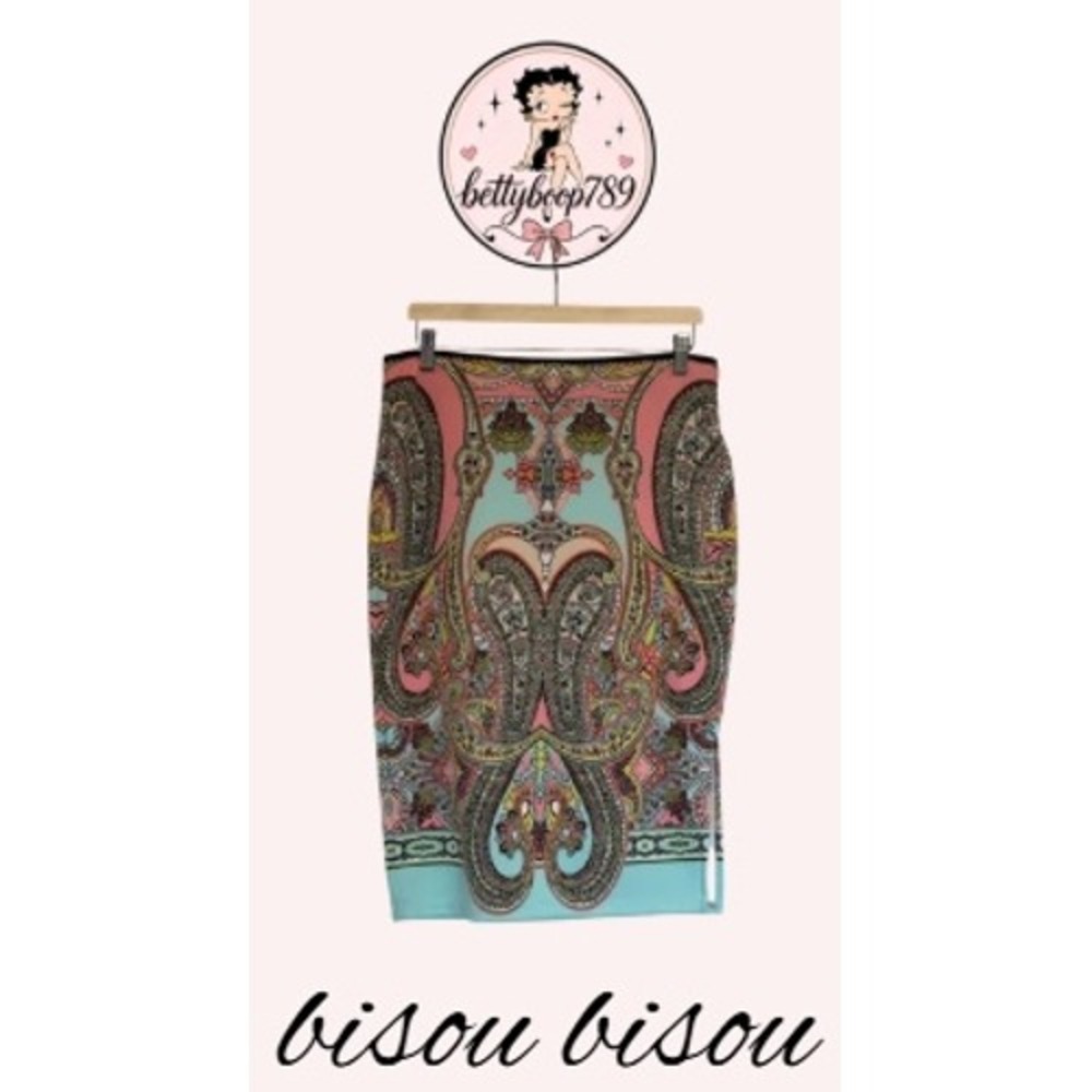 Bisou Bisou Michele Bohbot Bohemian Paisley Pencil Skirt Large NWT